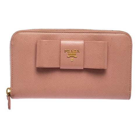 Black/pale Pink Saffiano leather wallet with bow 